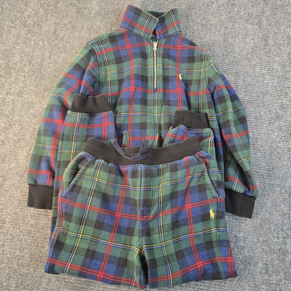 boys polo Ralph lauren plaid fleece sweatsuit Medium 10-12โ